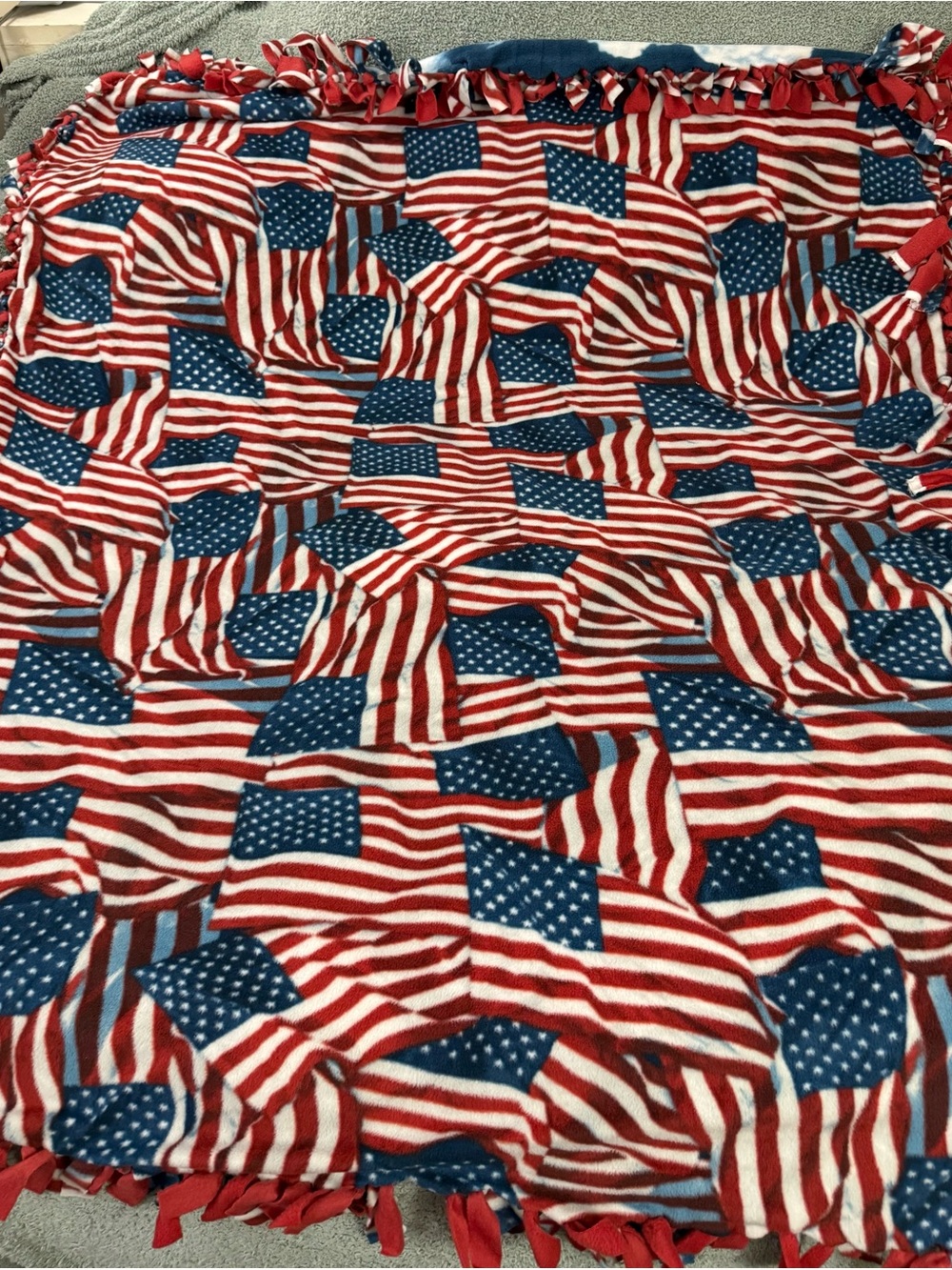 Patriotic Themed & Bald Eagle Flying Reversible 55” X 67” Fleece Tied Blanket